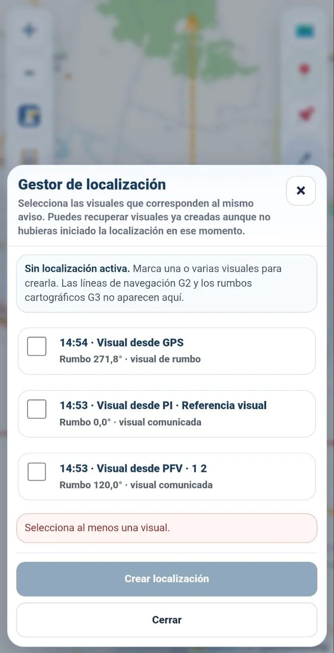 Gestor de localización mostrando varias visuales disponibles para seleccionar