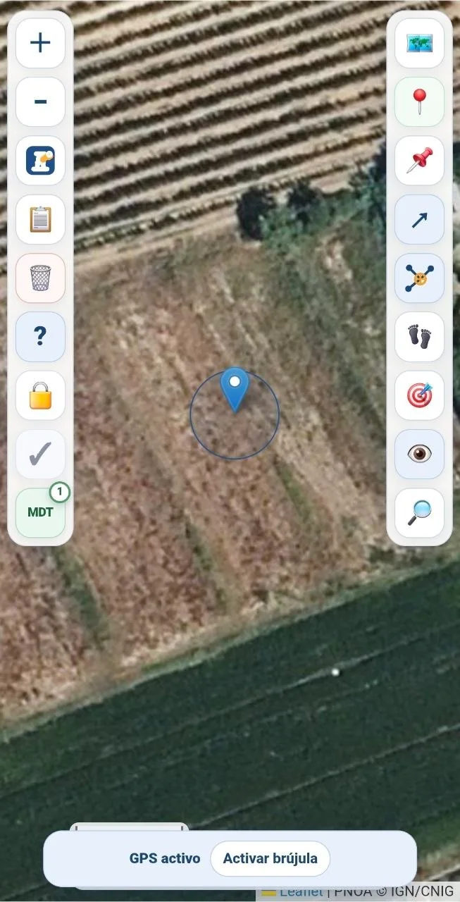 GPS activo en Rumbo Vigía Pro con la brújula desactivada