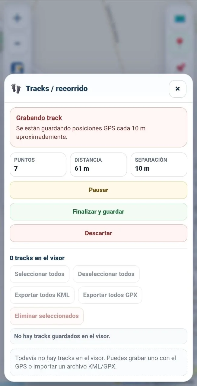 Track GPS en grabación con distancia y puntos acumulados