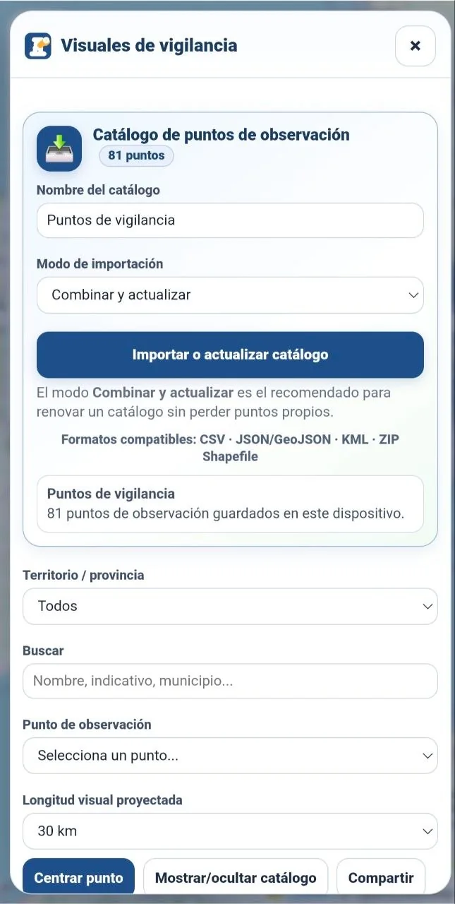 Ventana de Visuales de vigilancia con la parte superior del catálogo